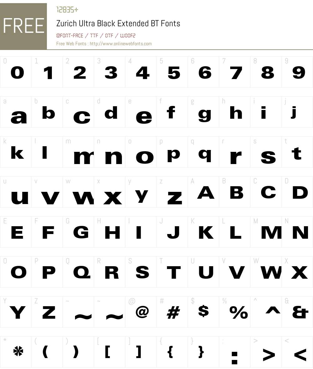 Zurich UBlkEx BT Font Screenshots