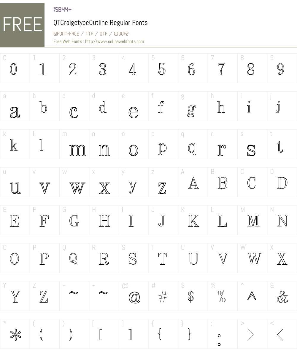 QTCraigetypeOutline Font Screenshots