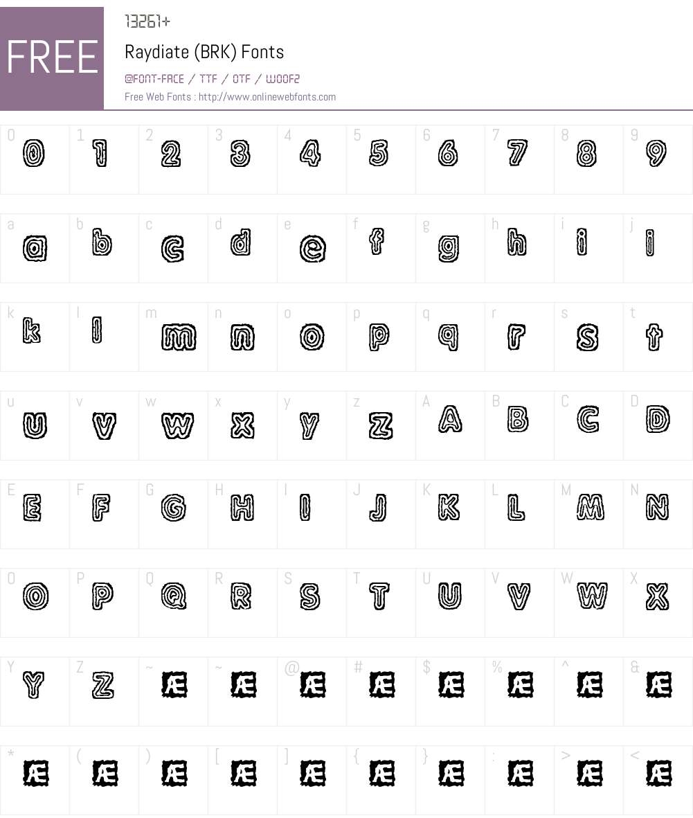 Raydiate (BRK) Font Screenshots