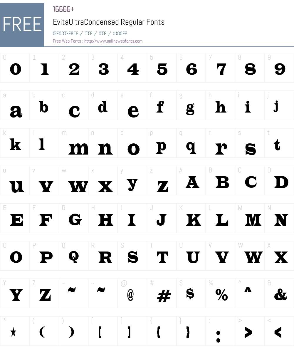 EvitaUltraCondensed Font Screenshots