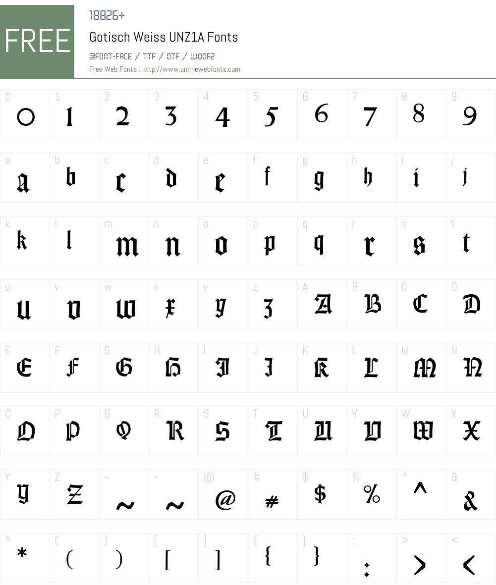 Gotisch Weiss UNZ1A Font Screenshots