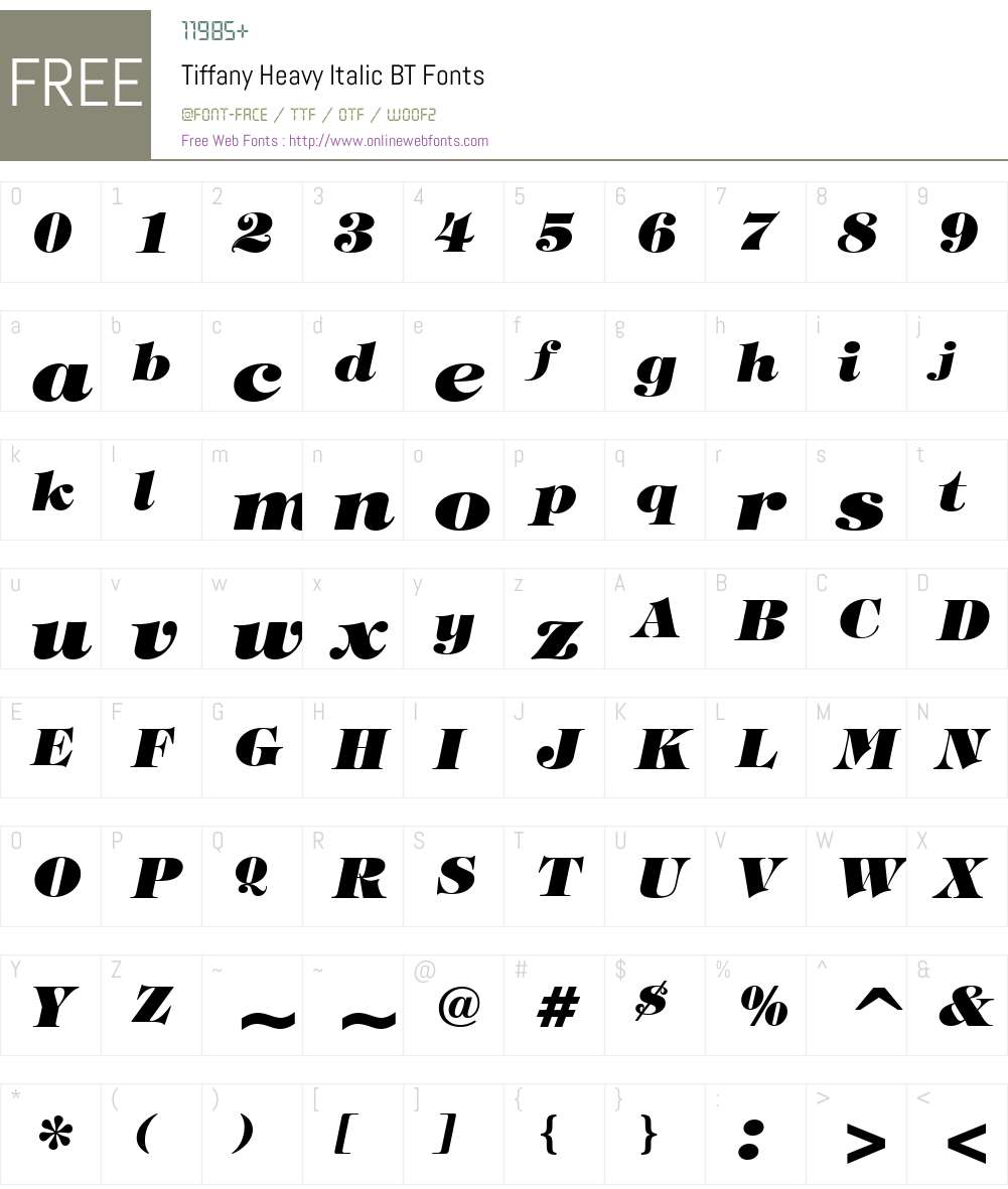 Tiffany HvIt BT Font Screenshots