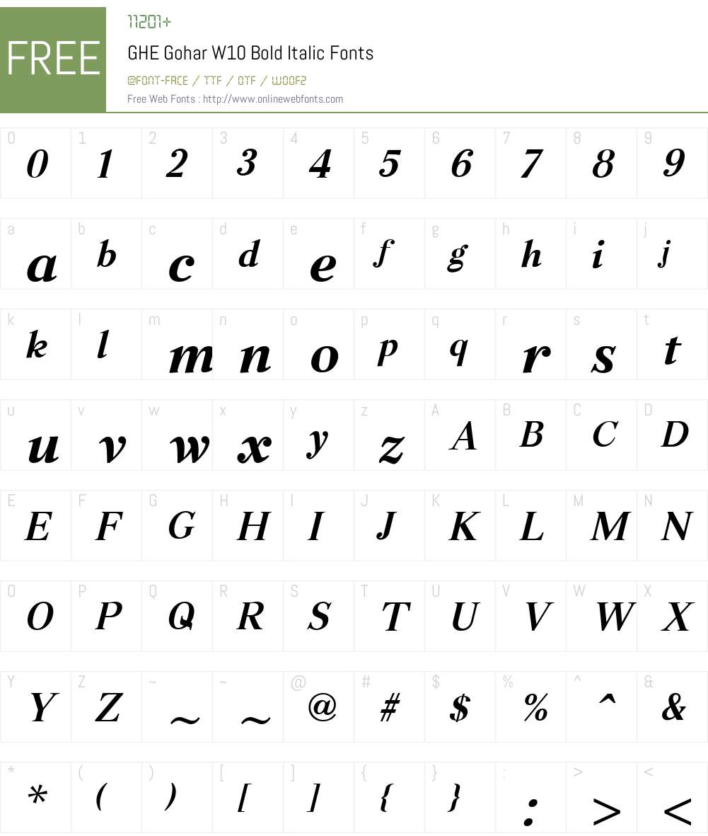 GHEGoharW10-BoldItalic Font Screenshots