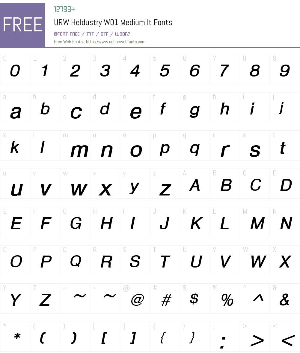 URWHeldustryW01-MediumIt Font Screenshots