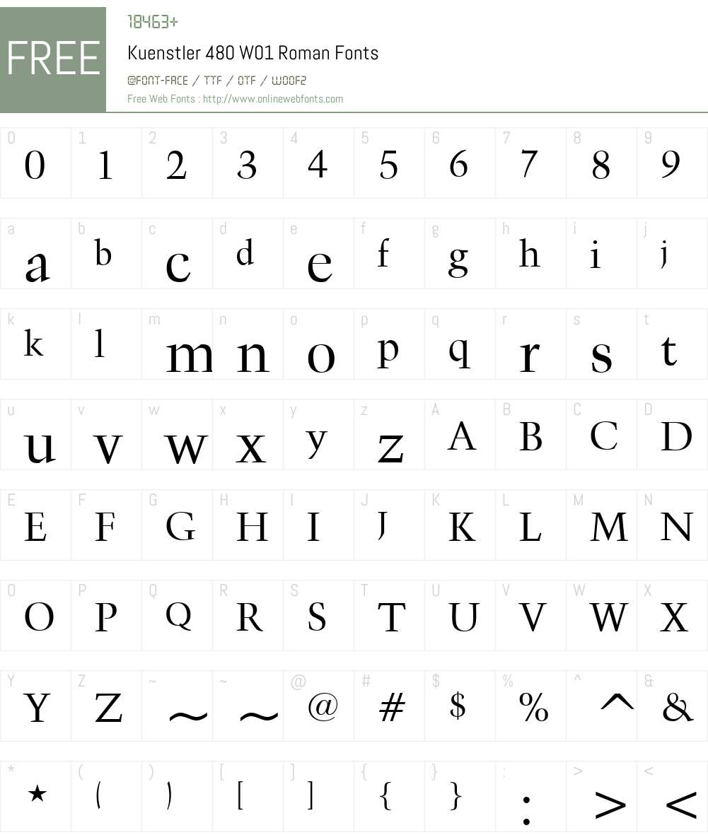 Kuenstler480W01-Roman Font Screenshots