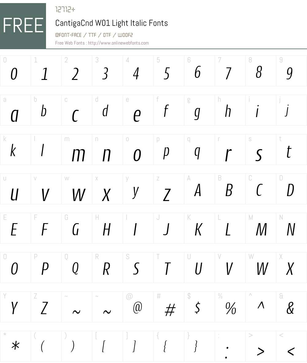 CantigaCndW01-LightItalic Font Screenshots