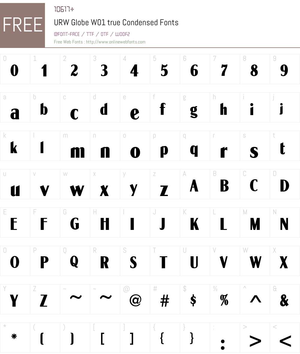 URWGlobeW01-trueCondensed Font Screenshots
