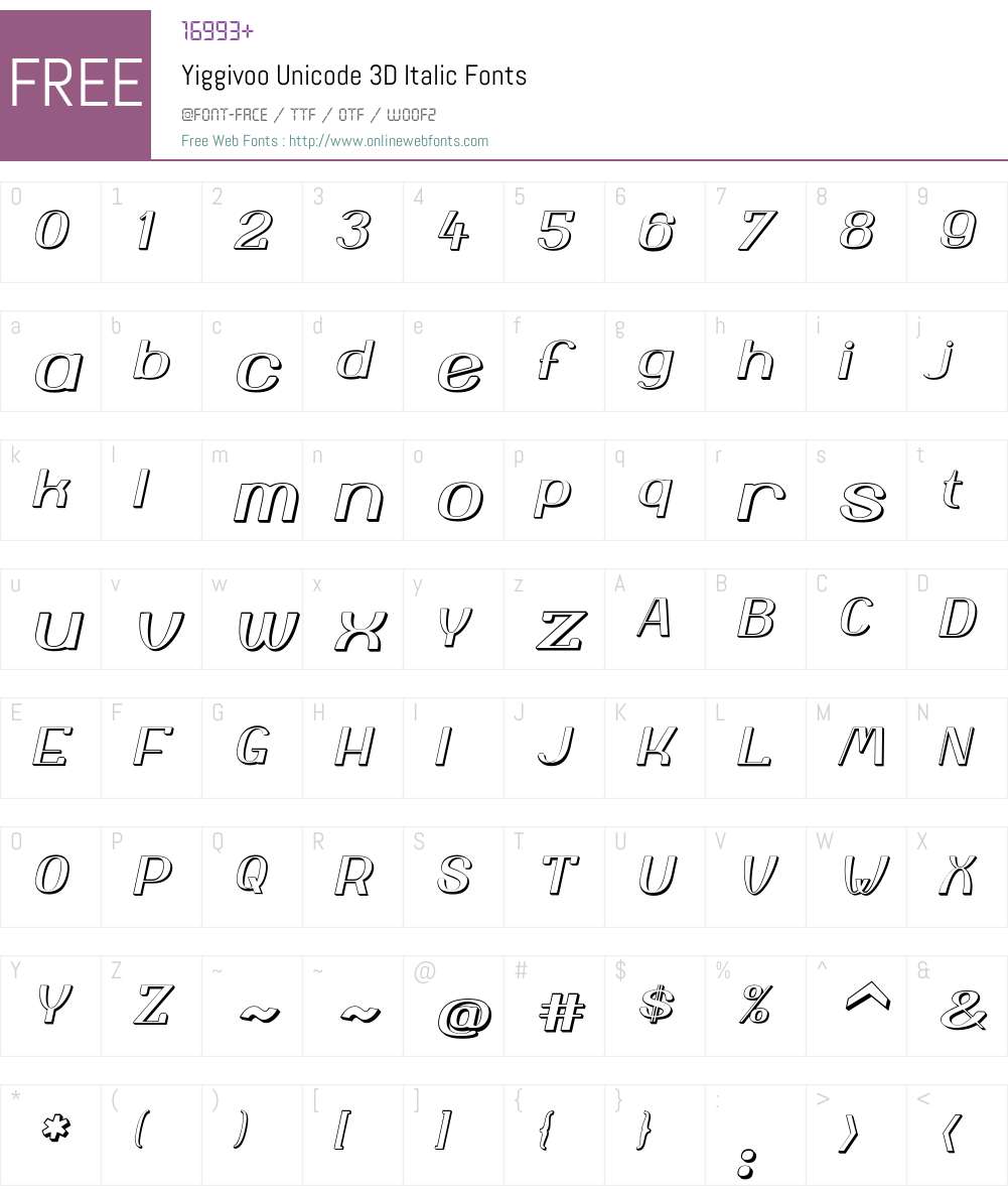 Yiggivoo Unicode 3D Font Screenshots