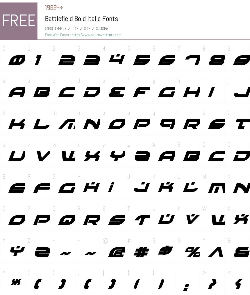 Battlefield Bold Italic Font Screenshots