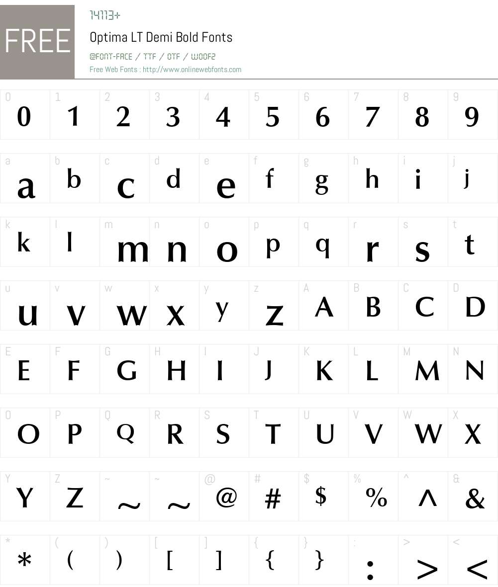Optima LT DemiBold Font Screenshots