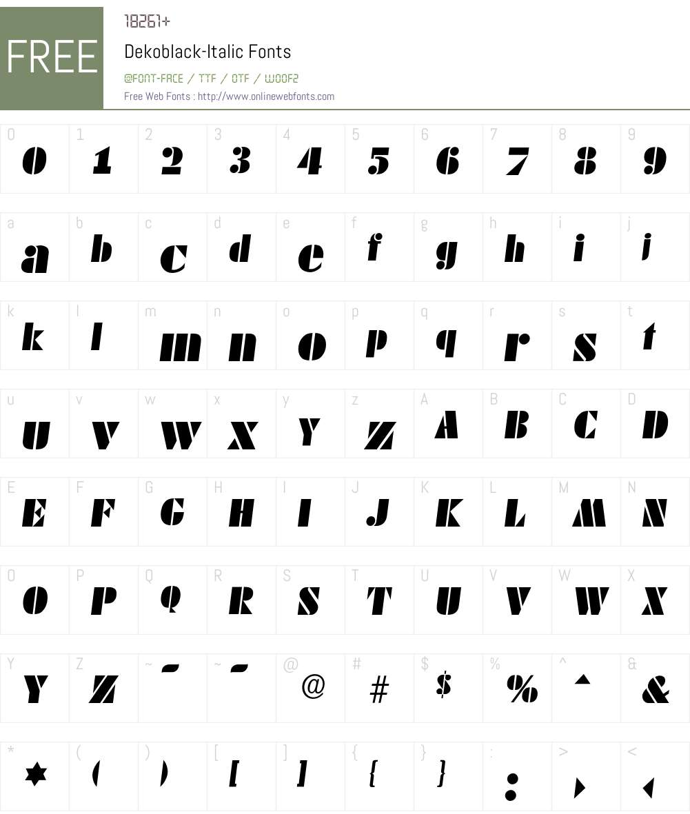 Dekoblack-Italic Font Screenshots