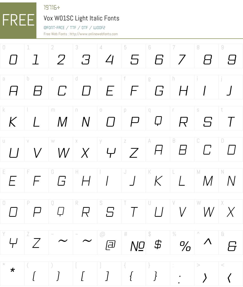 VoxW01SC-LightItalic Font Screenshots