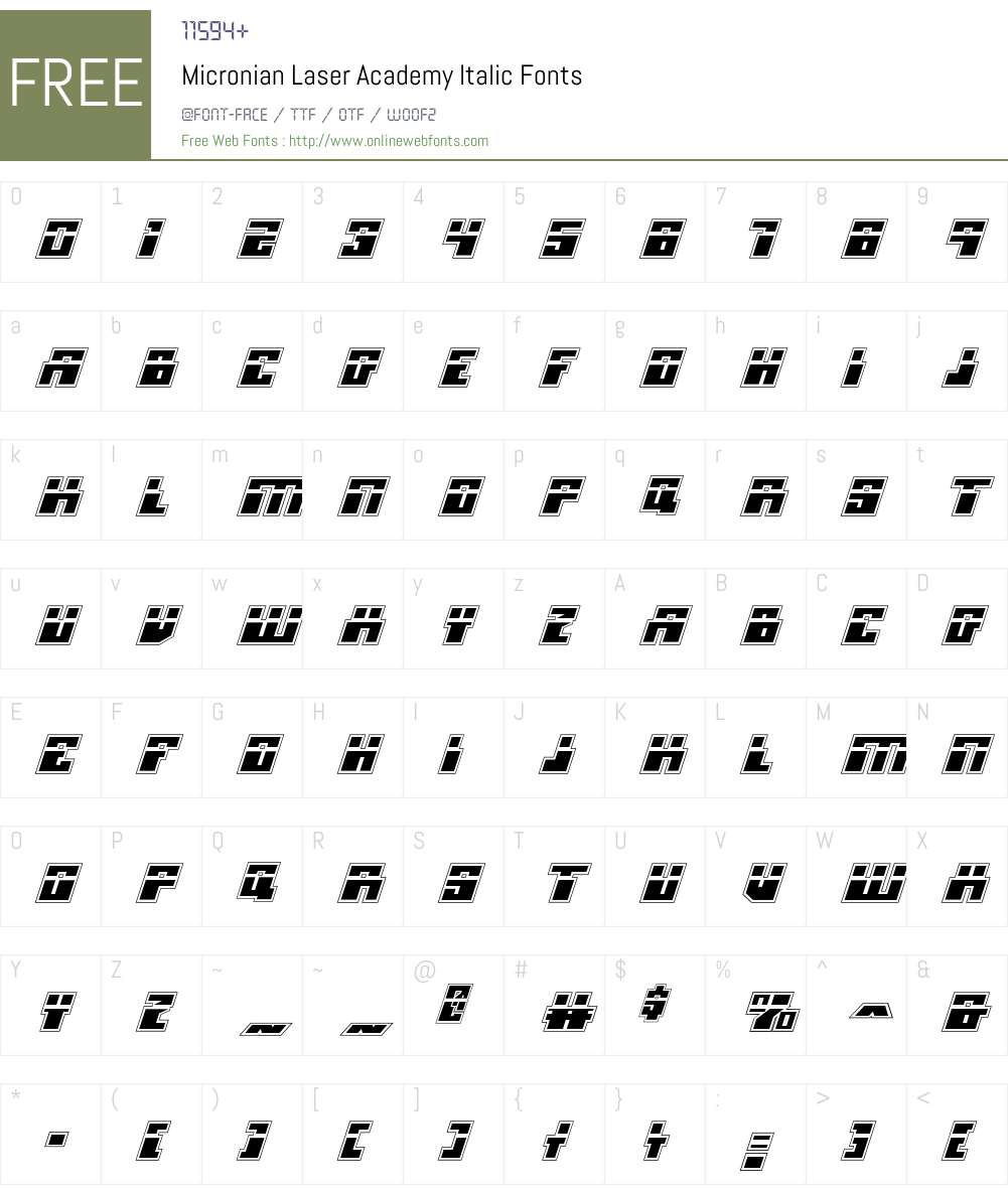 Micronian Laser Academy Italic Font Screenshots