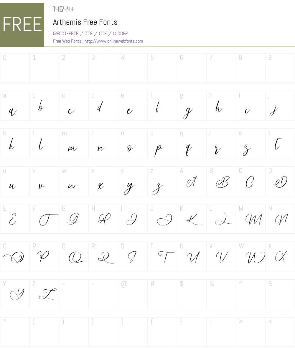 Arthemis Free Font Screenshots
