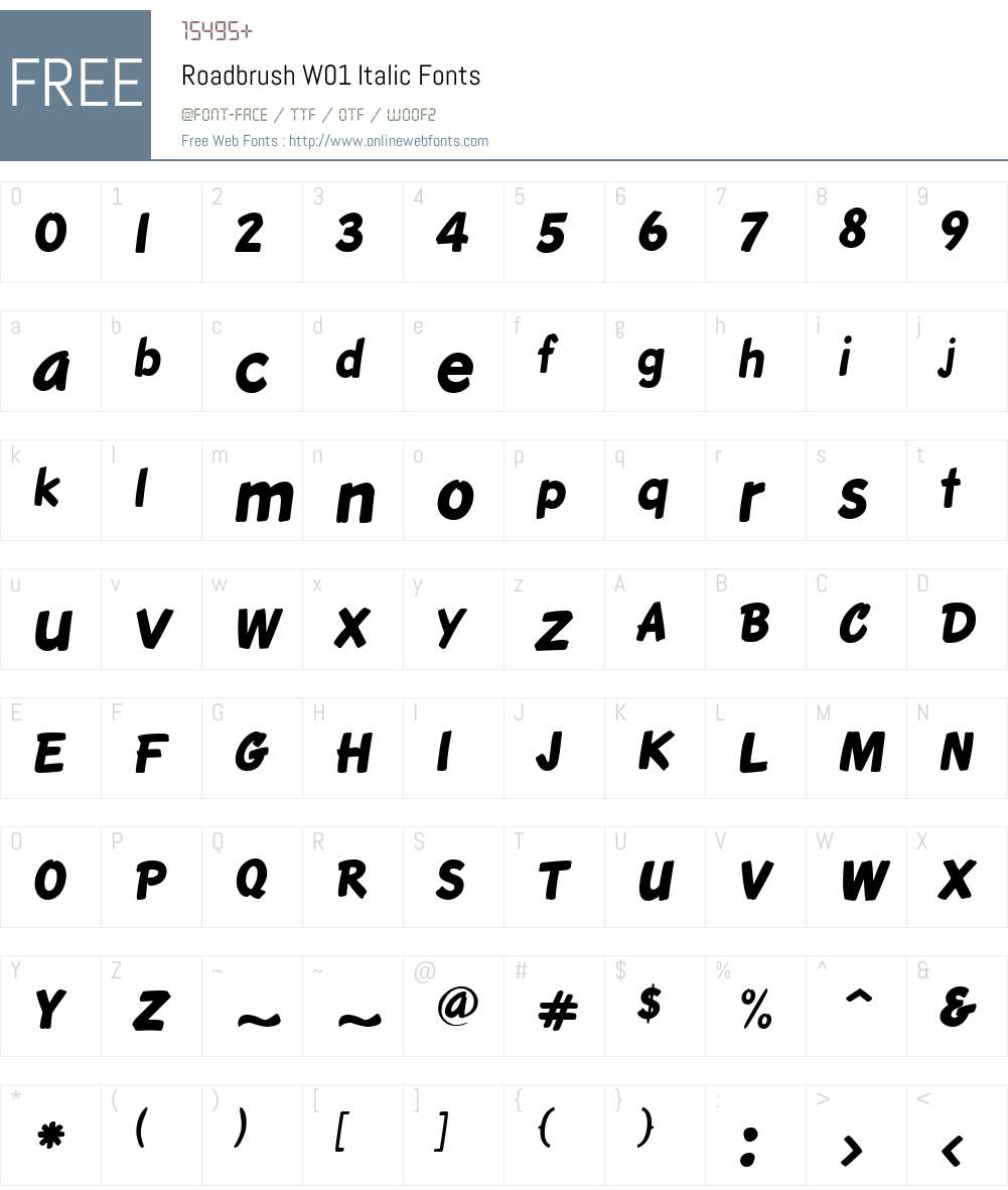 RoadbrushW01-Italic Font Screenshots