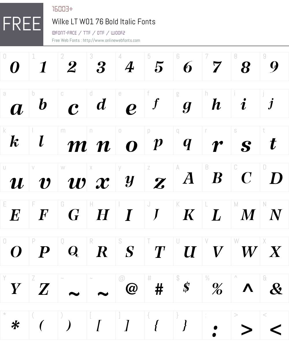 WilkeLTW01-76BoldItalic Font Screenshots
