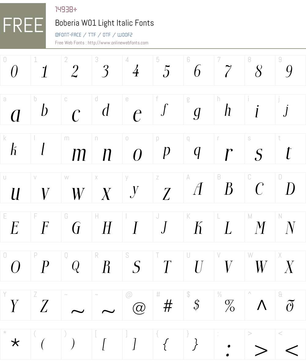BoberiaW01-LightItalic Font Screenshots