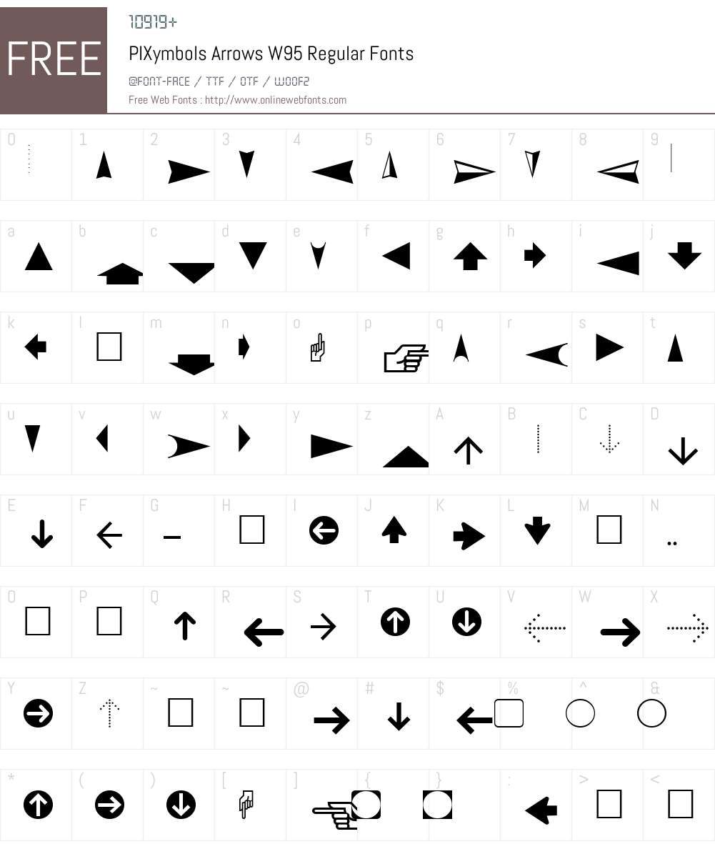 PIXymbolsArrowsW95-Regular Font Screenshots