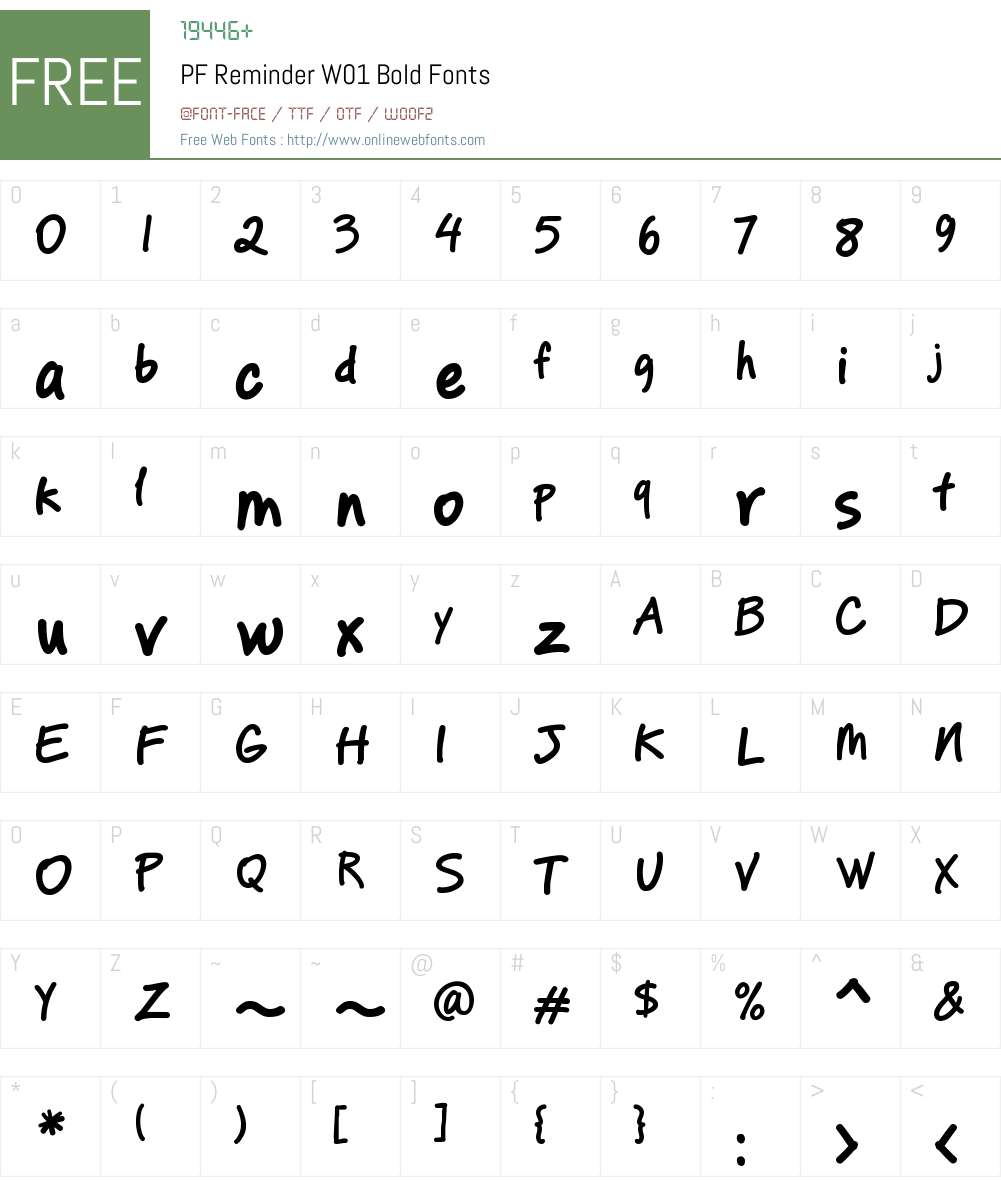 PFReminderW01-Bold Font Screenshots