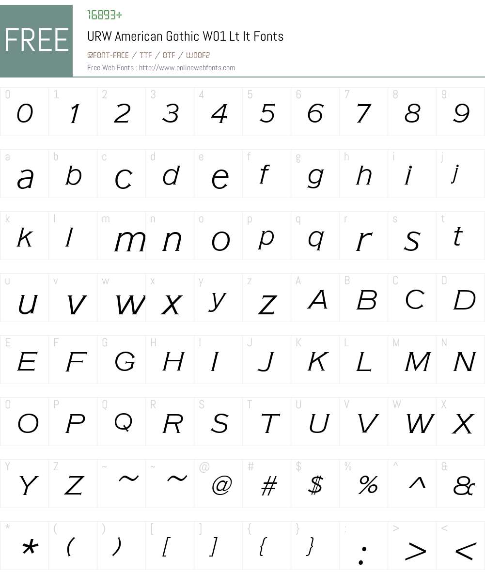 URWAmericanGothicW01-LtIt Font Screenshots