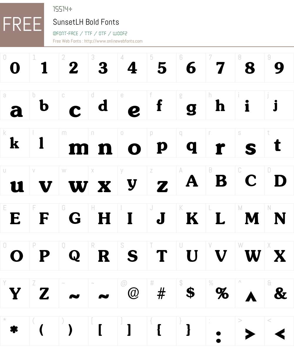 SunsetLH Font Screenshots