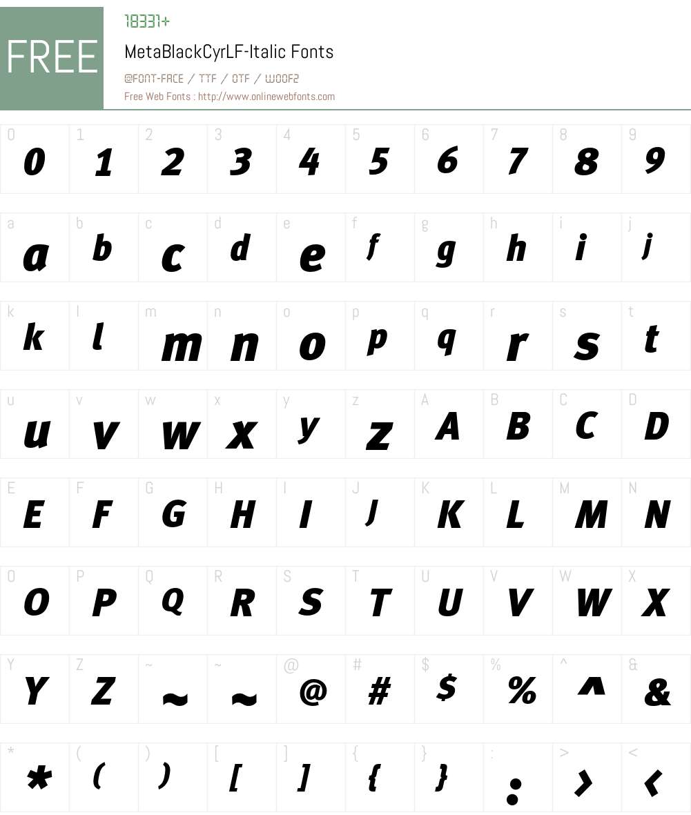 MetaBlackCyrLF-Italic Font Screenshots