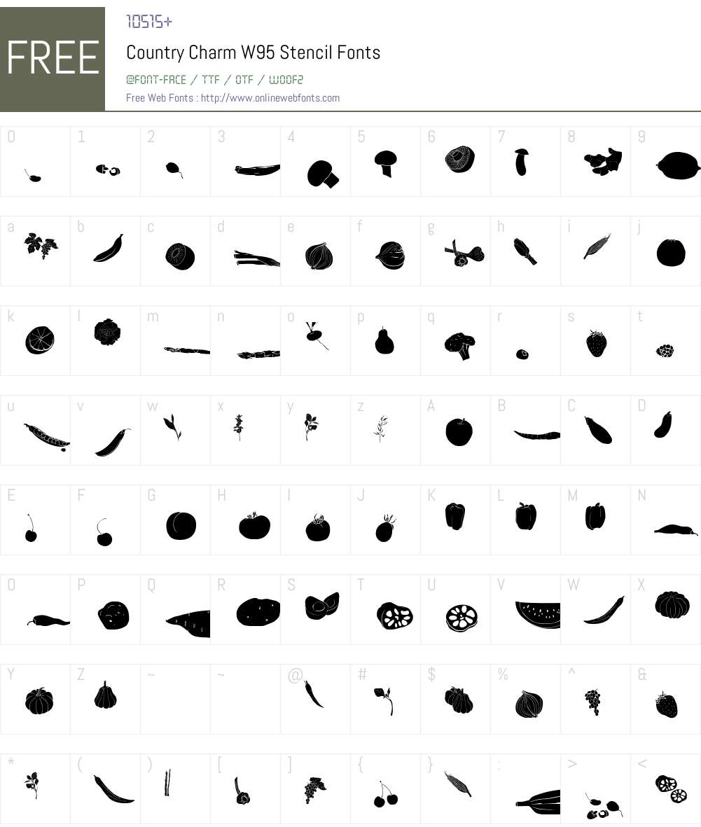 CountryCharmW95-Stencil Font Screenshots