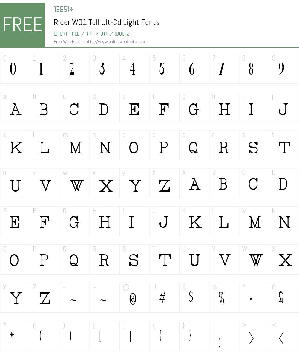 RiderW01-TallUlt-CdLight Font Screenshots