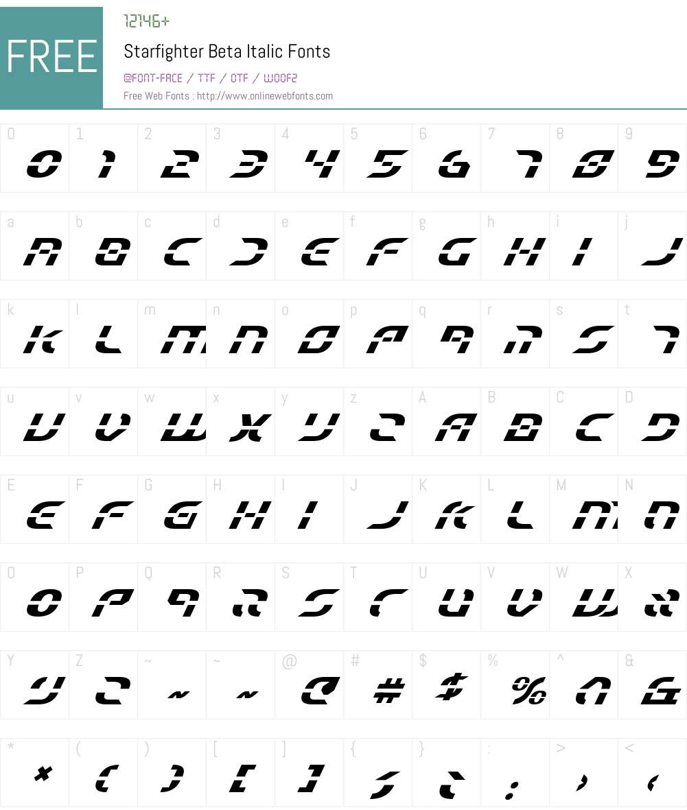Starfighter Beta Italic Font Screenshots