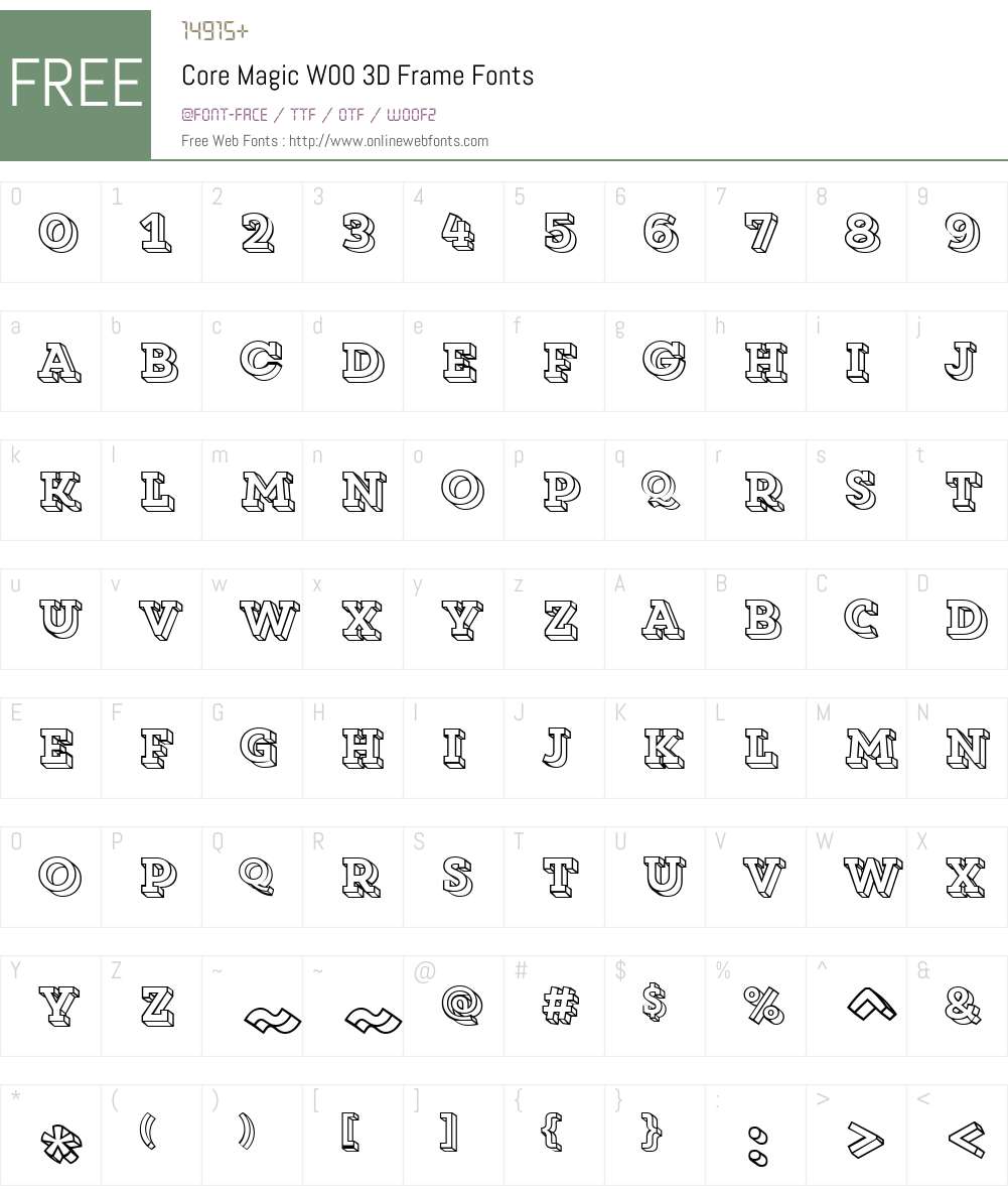 CoreMagicW00-3DFrame Font Screenshots