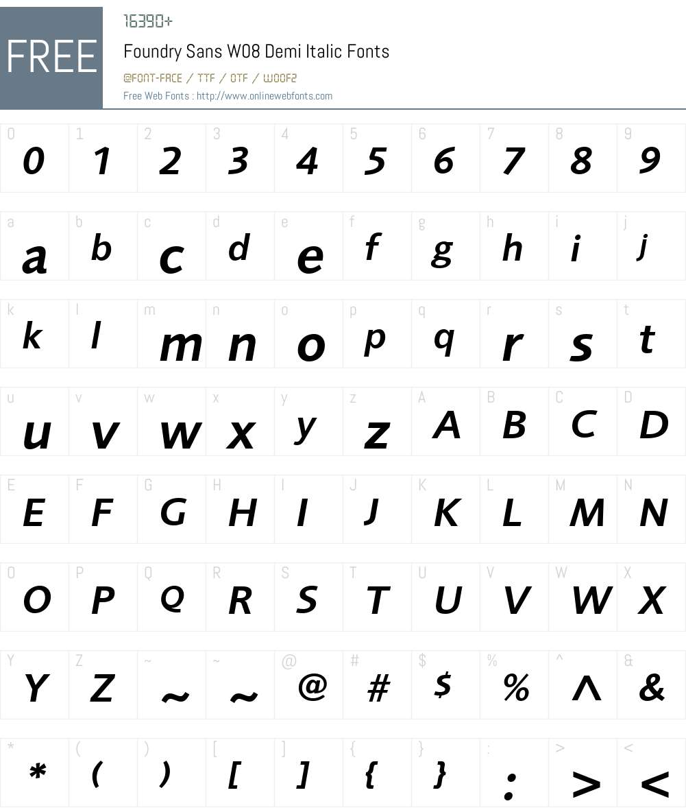 FoundrySansW08-DemiItalic Font Screenshots