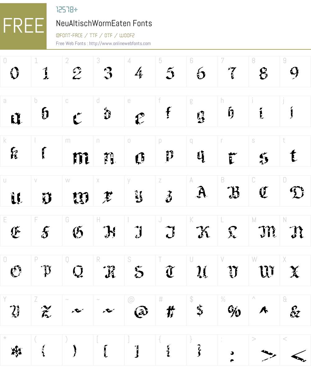 NeuAltischWormEaten Font Screenshots