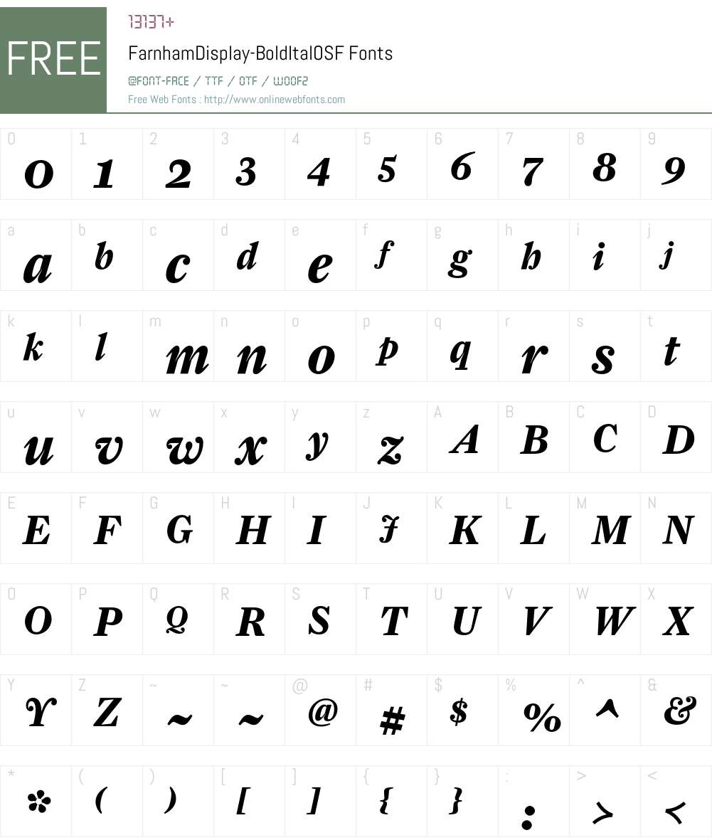 FarnhamDisplay-BoldItalOSF Font Screenshots