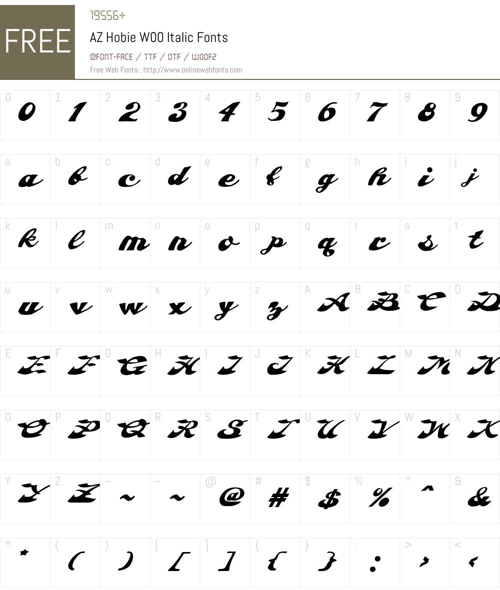 AZHobieW00-Italic Font Screenshots