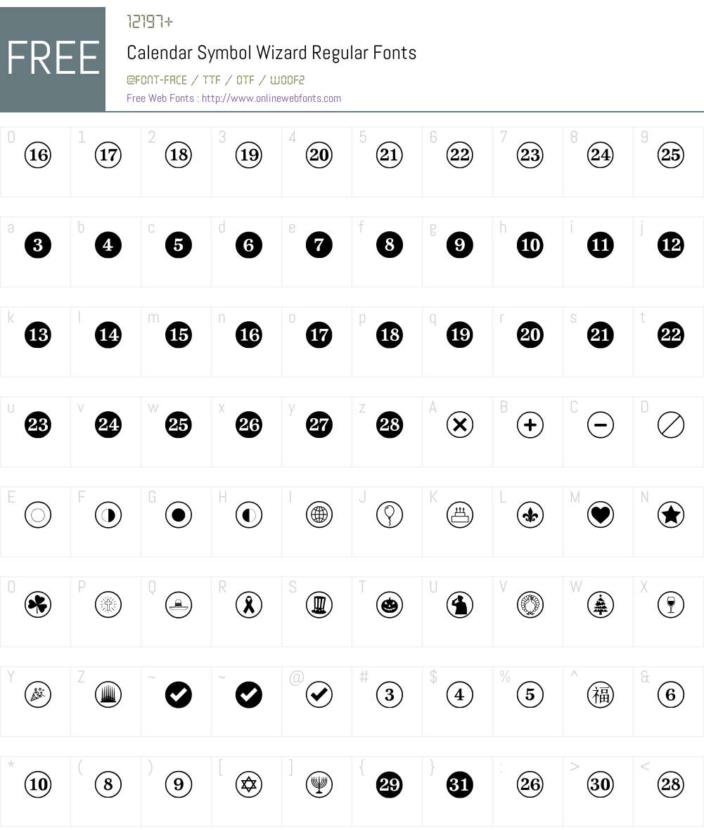 Calendar Symbol Wizard 001.001 Fonts Free Download - OnlineWebFonts.COM