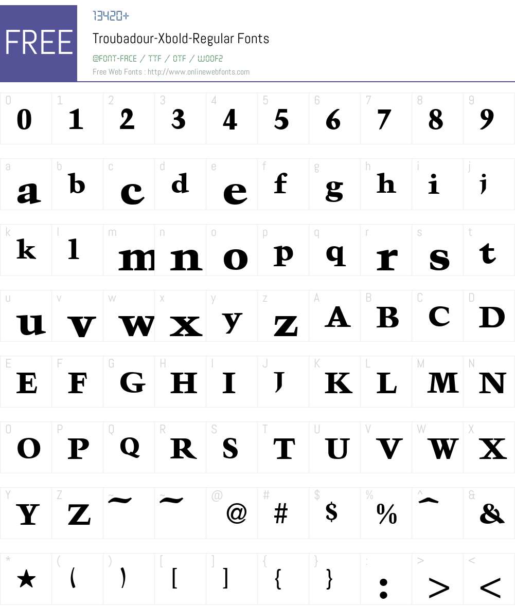 Troubadour-Xbold Font Screenshots