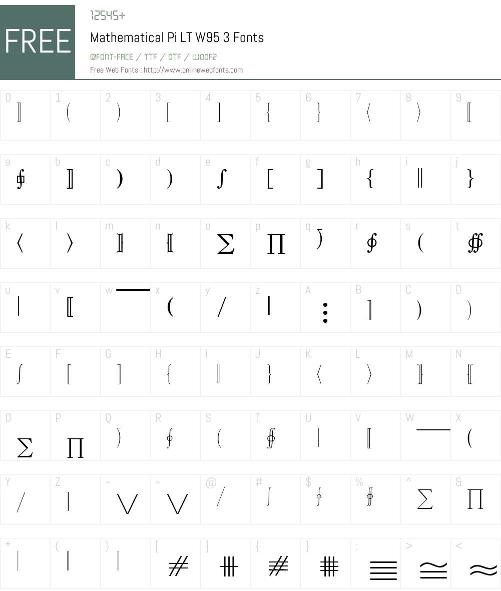 MathematicalPiLTW95-3 Font Screenshots