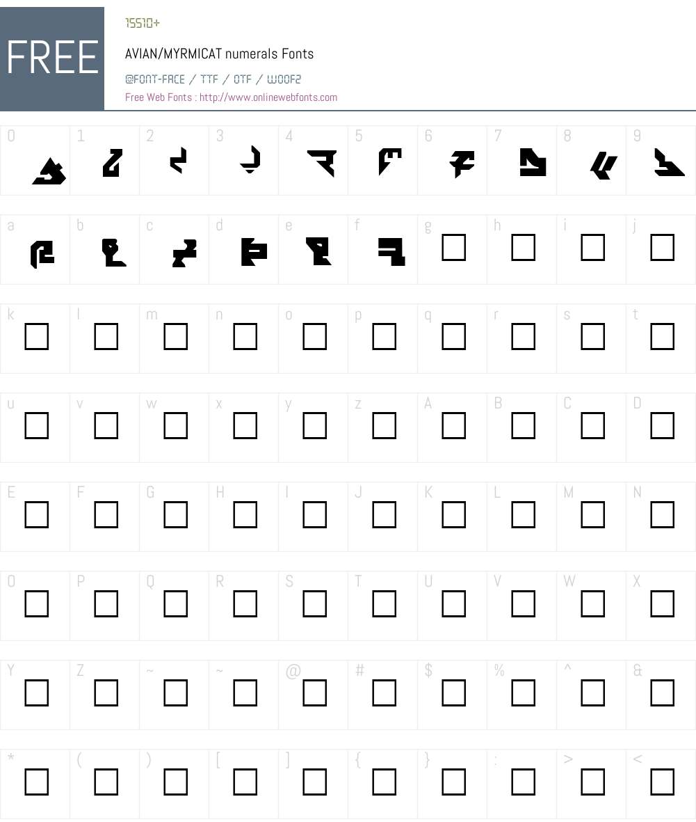 AVIAN/MYRMICAT numerals Font Screenshots