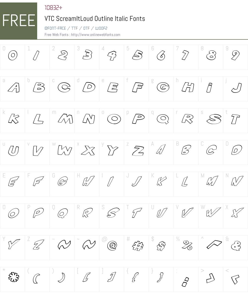 VTC ScreamItLoudOutline Font Screenshots