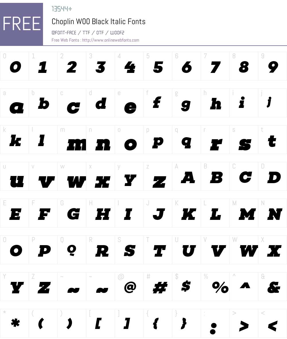 ChoplinW00-BlackItalic Font Screenshots