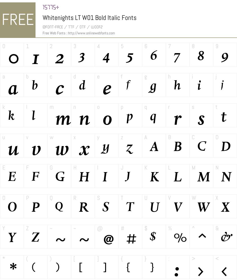 WhitenightsLTW01-BoldItalic Font Screenshots