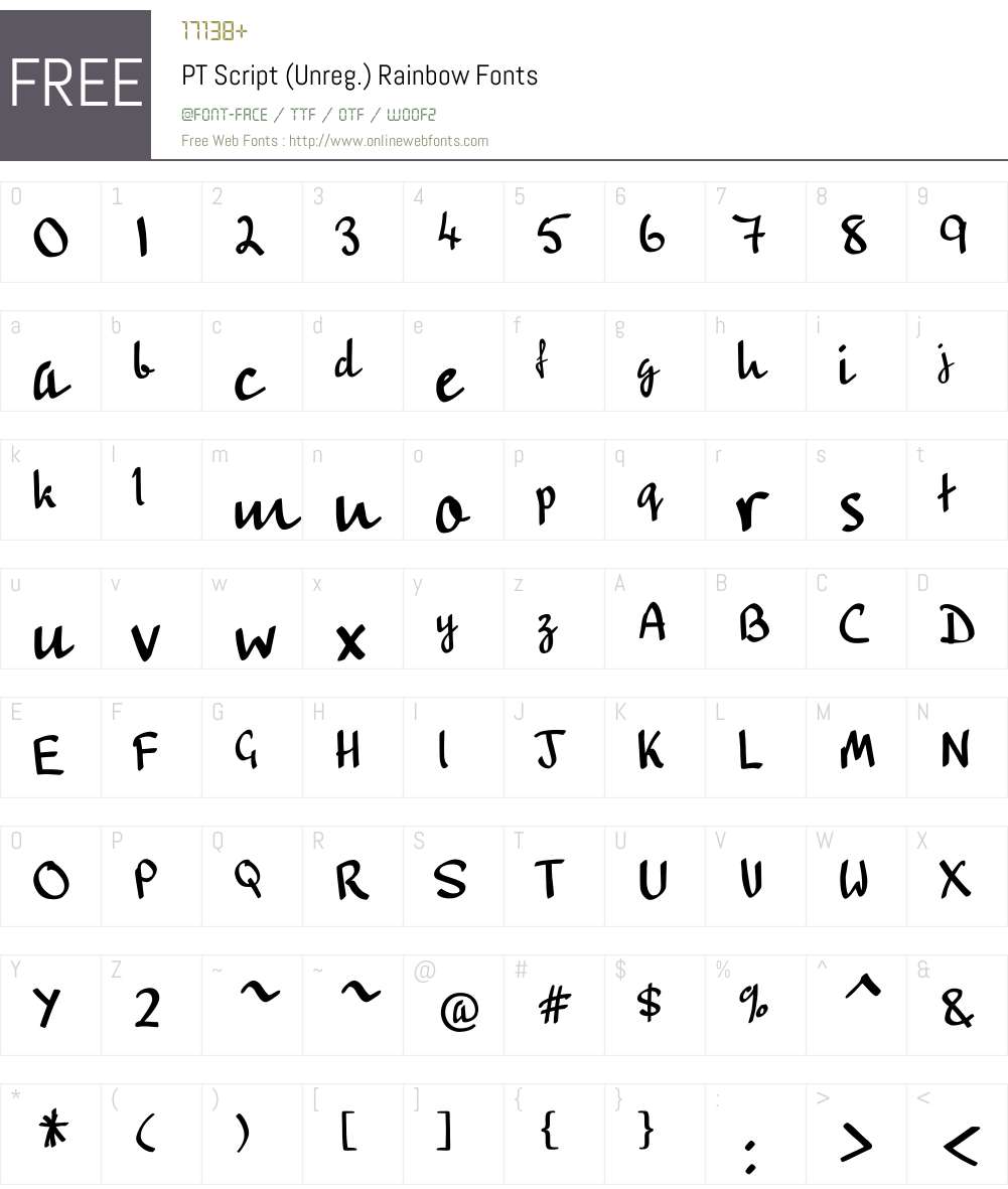 PT Script (Unreg.) Rainbow Font Screenshots