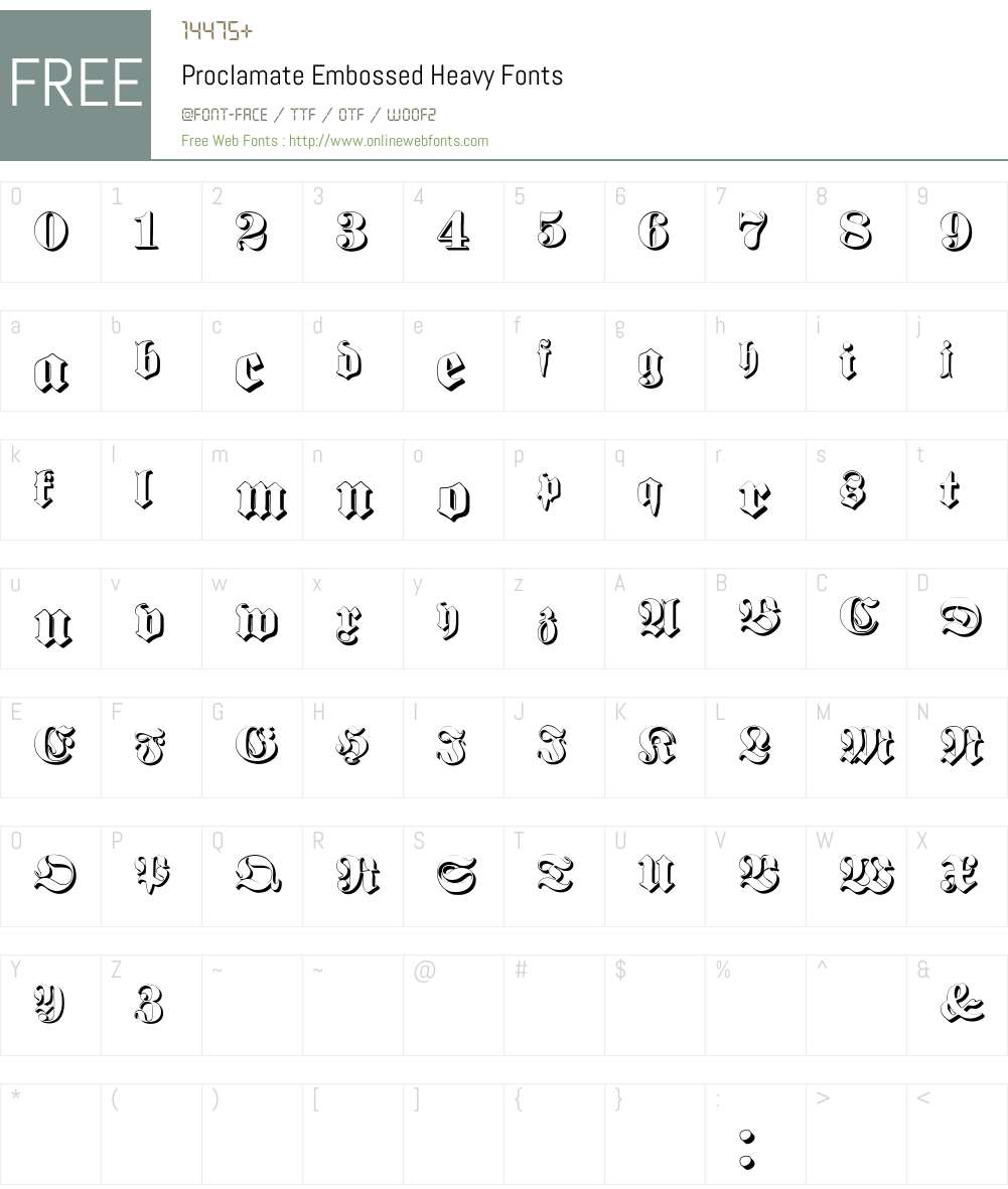 Proclamate Embossed Font Screenshots