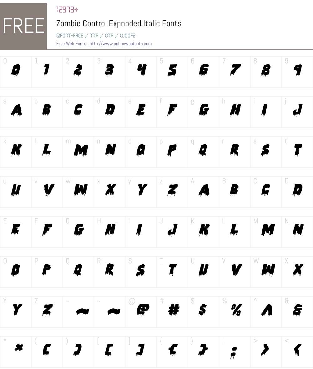Zombie Control Expnaded Italic Font Screenshots