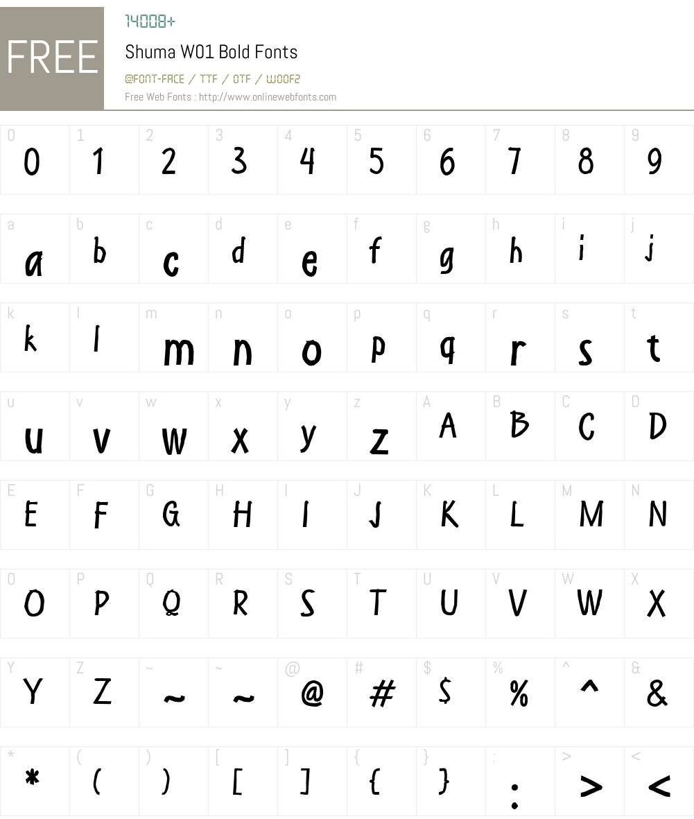 ShumaW01-Bold Font Screenshots