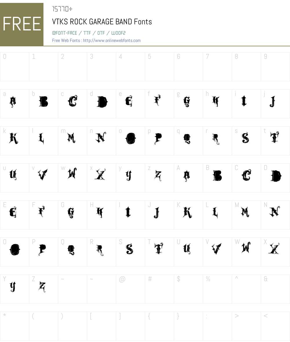 VTKS ROCK GARAGE BAND Font Screenshots
