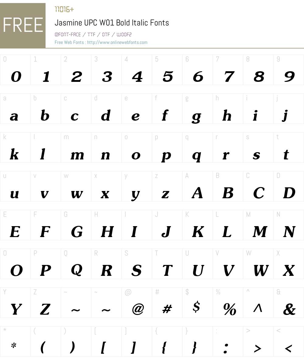 JasmineUPCW01-BoldItalic Font Screenshots