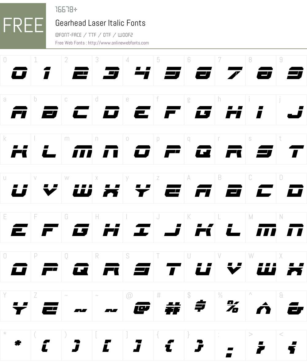 Gearhead Laser Italic Font Screenshots