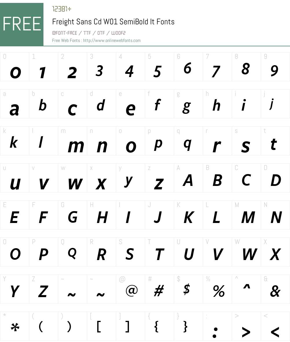 FreightSansCdW01-SemiBoldIt Font Screenshots