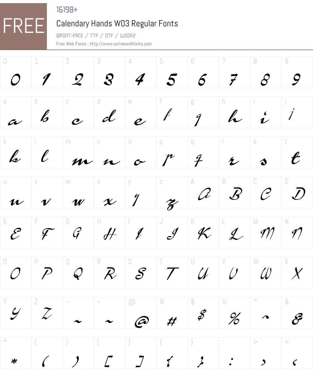 CalendaryHandsW03-Regular Font Screenshots